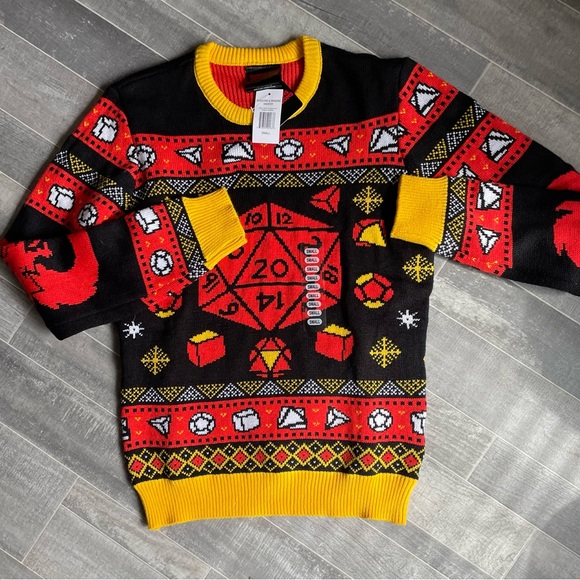 Dungeons And Dragons Ugly Christmas Sweater Mens Small- Gamestop Xmas NEW - Picture 1 of 8